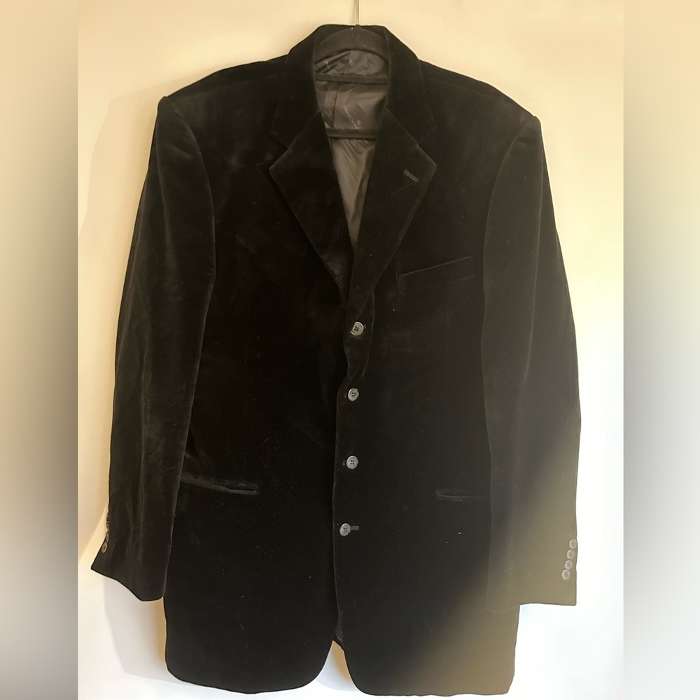 STACY ADAMS BLACK VELVET DRESSY (4) BUTTONS SINGLE BREASTED LINED MENS BLAZER